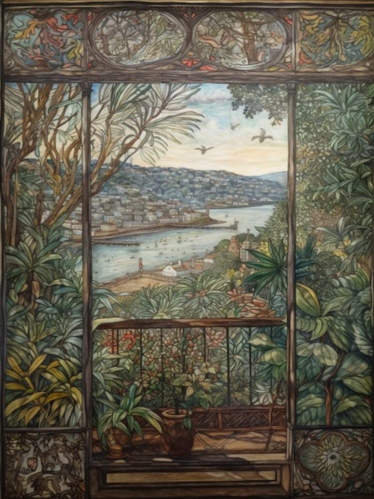 A Window View Of Rio De Janeiro In The Style Of Art Nouveau 3