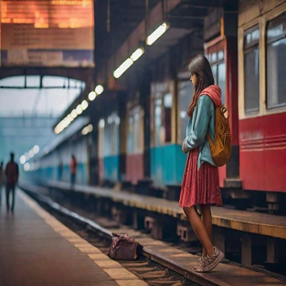 Leonardo Diffusion Xl A Girl Standing On Railway Station Leavi 1 (1)