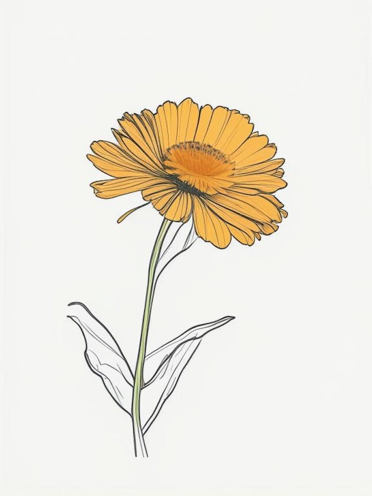 Calendula Floral Minimal Line Drawing 1 Flower
