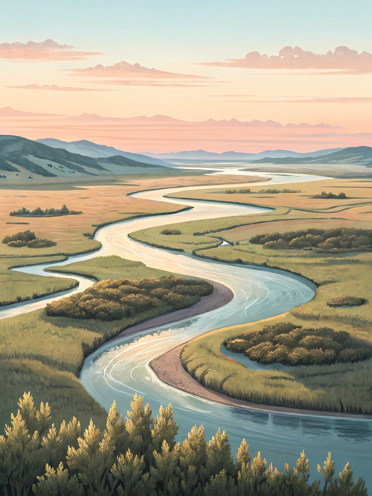 Pastel River Delta Surrounded By Flatlands