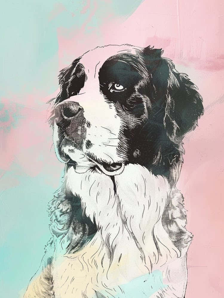 St Bernard Dog Pastel Line Watercolour Illustration  2