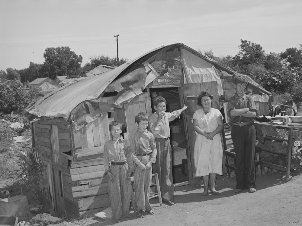 Family In Front Of Shack Home Near Mays Avenue Camp,Oklahoma City, Oklahoma, He Had Farmed Near Norma
