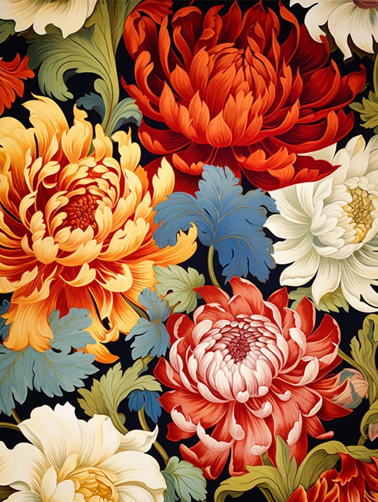 Chrysanthemums On Black Background