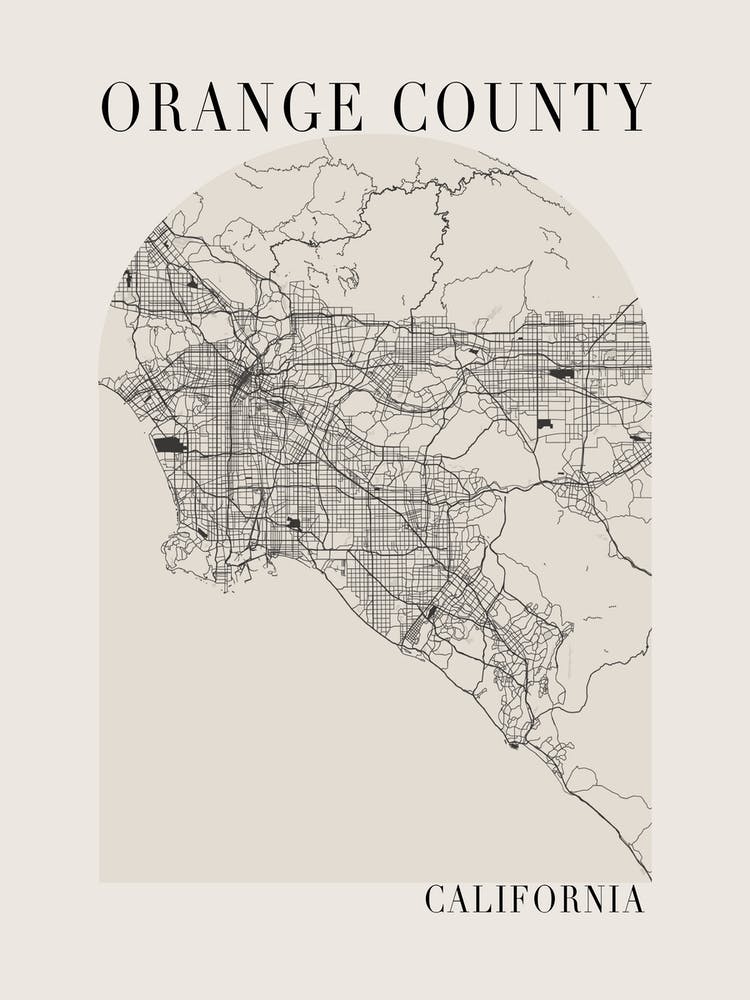 Orange County California Boho Minimal Arch Full Beige Color Street Map 1