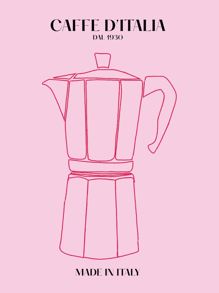Italian Coffee Poster Pink Espresso Illustration Vintage Coffee Print Illustrations Gift