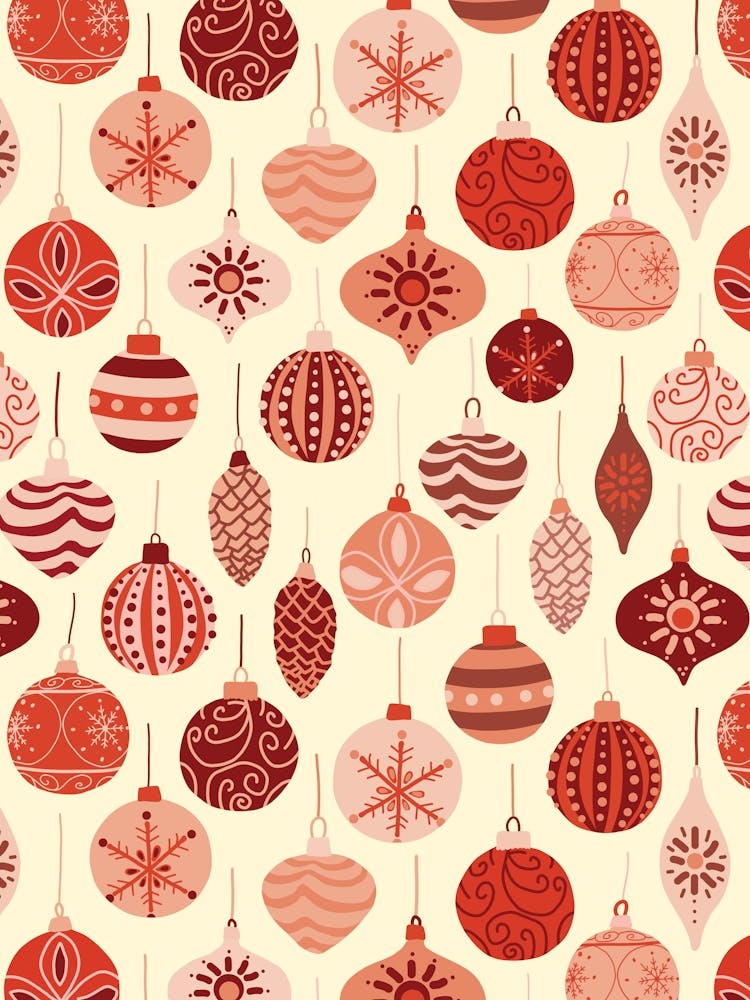 Ornate Scandinavian Christmas Tree Ornaments Red Pink Cream