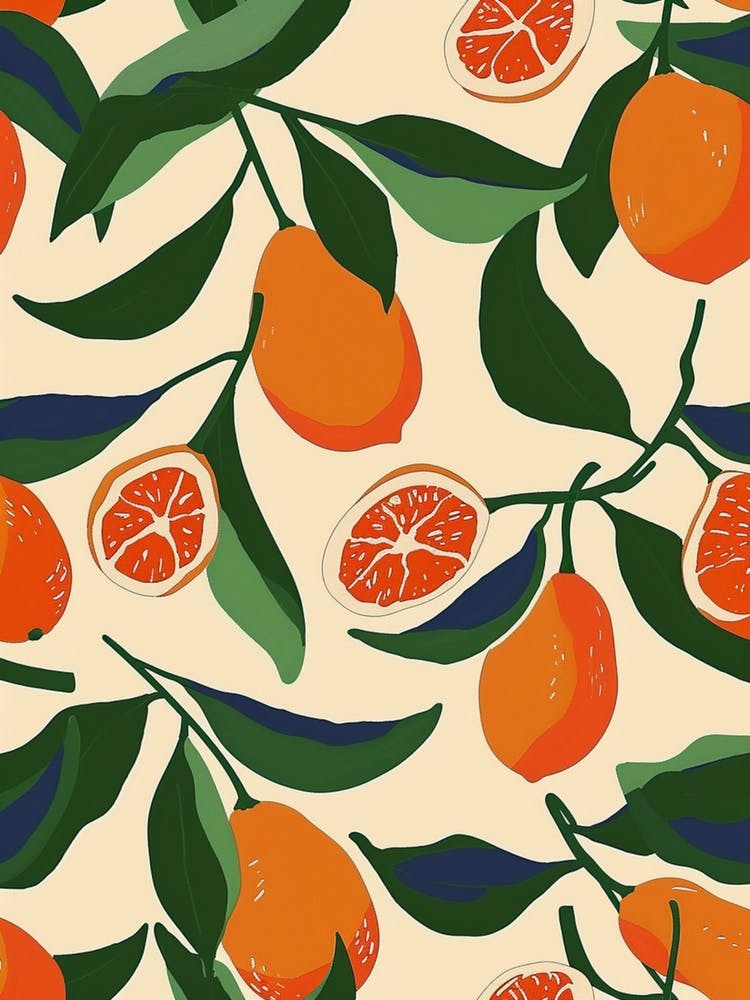 Clementines On A Tree Branch Pattern