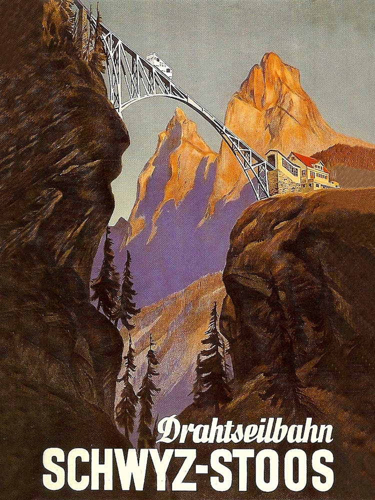 Drahtseilbahn, Switzerland Travel Poster