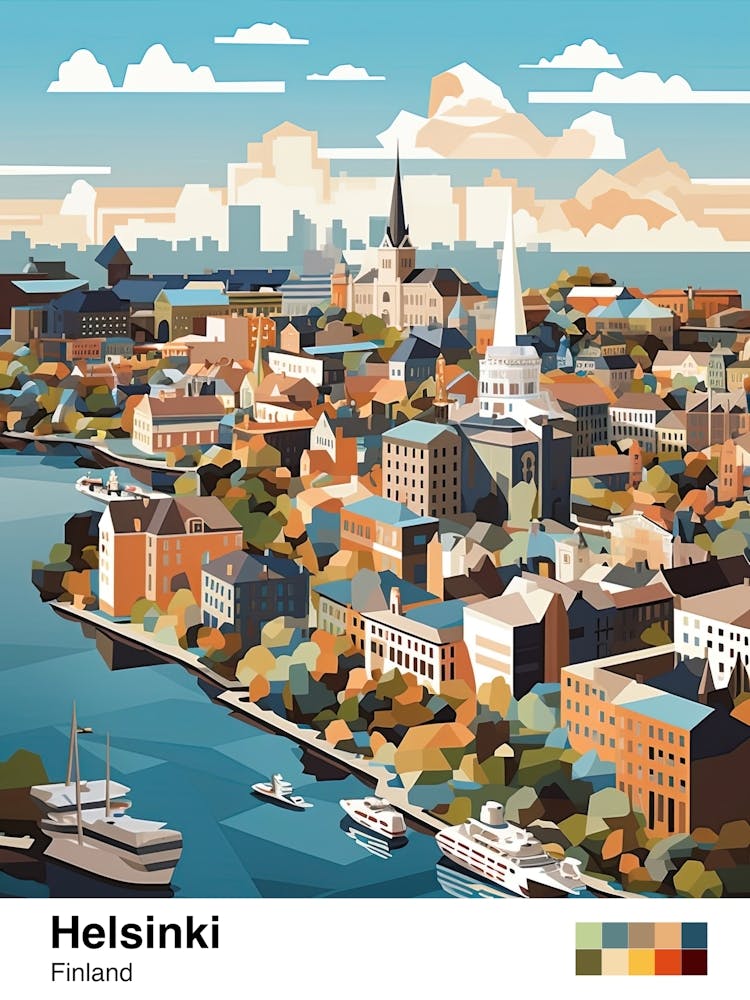 Helsinki, Finland, Geometric Illustration 2 Poster
