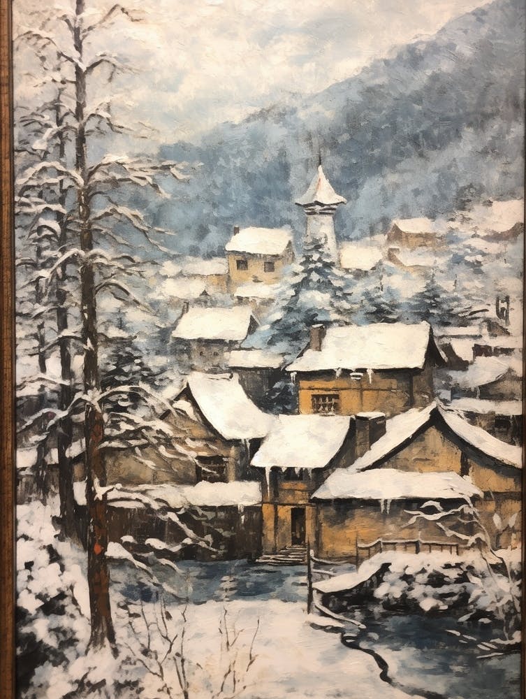 Vintage Winter Painting Bavaria Germany 3