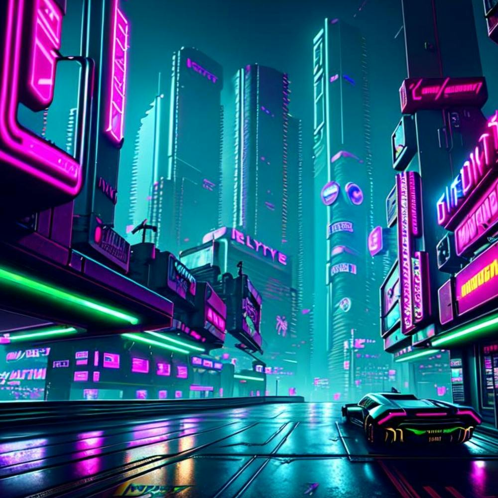 Cyberpunk 2077 , cyborg , neon glass , roads , neon signs , bloom, city view