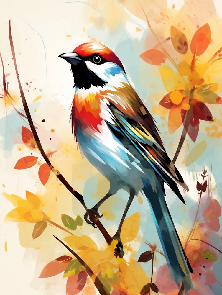 Vogelgemälde Collage Spatz 5