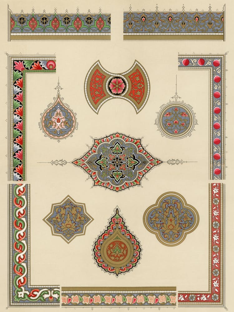 Vintage Arabesque Decoration, Plate No, 24 & 25, Emile Prisses D’Avennes, La Decoration Arabe