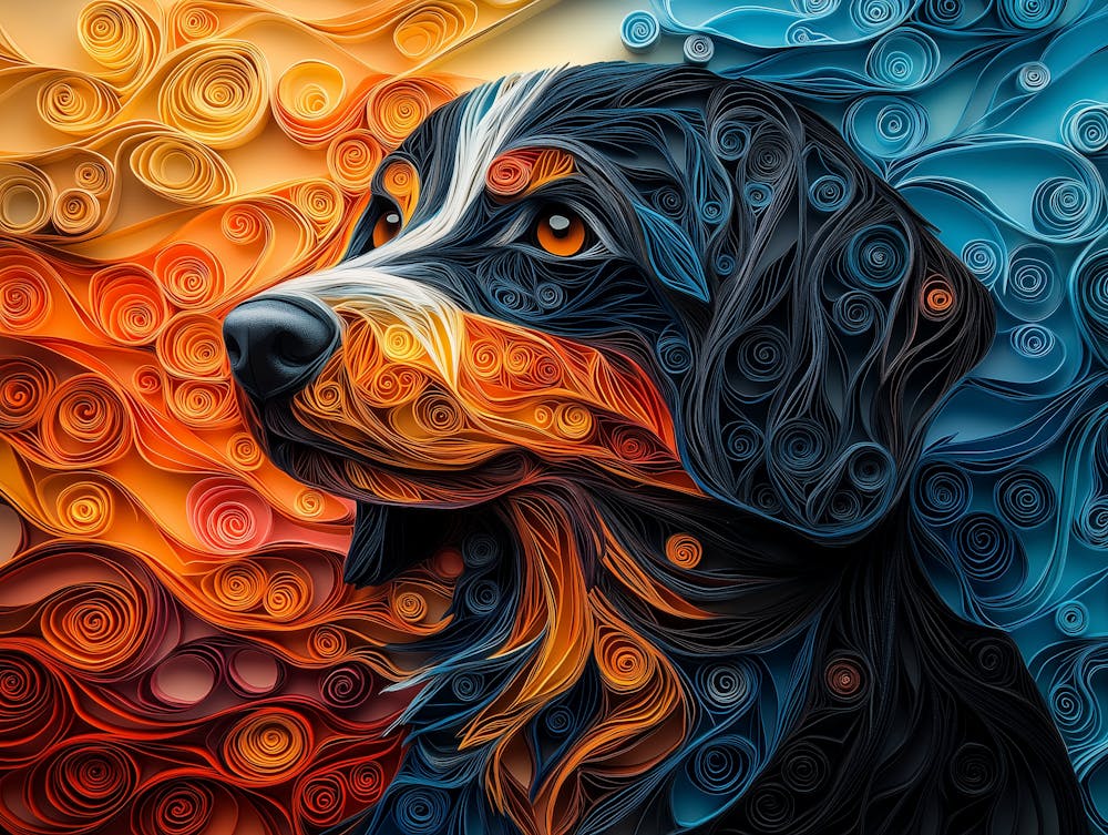 Finnischer Lapphund Papier-Quilling Hundeporträt