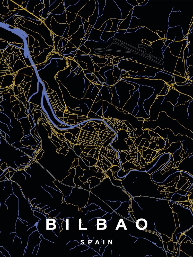 Bilbao Spain City Map Black and Gold