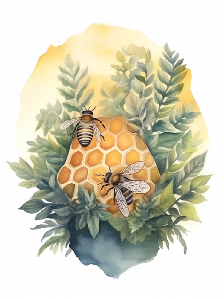 Illustration Aquarelle Abeille Cire D'Abeille Ruche 4