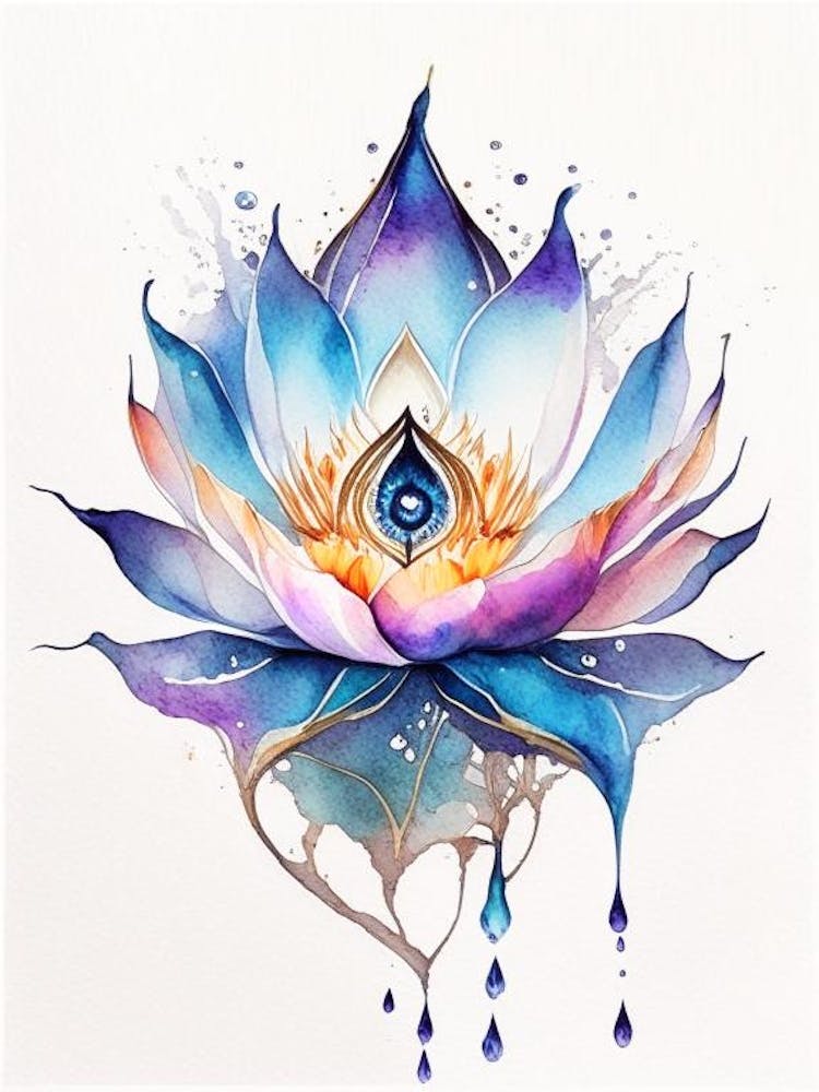 Lotus Flower, Symbol, Third Eye Watercolour 5