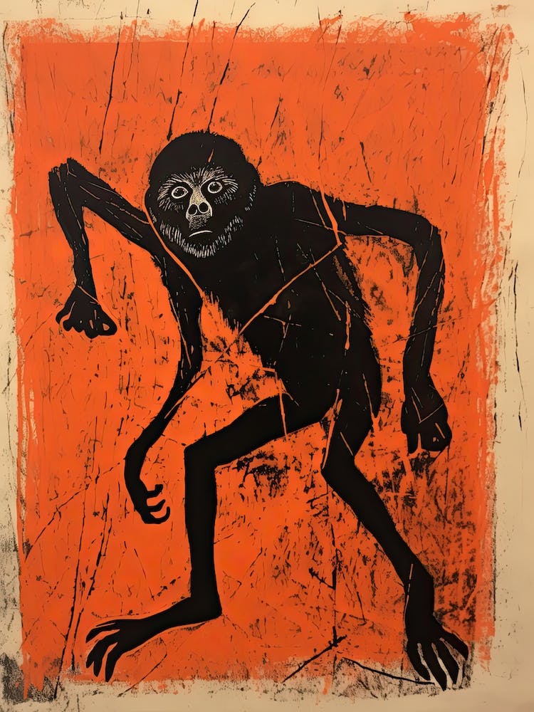 Spider Monkey, Woodblock Animal Drawing 4