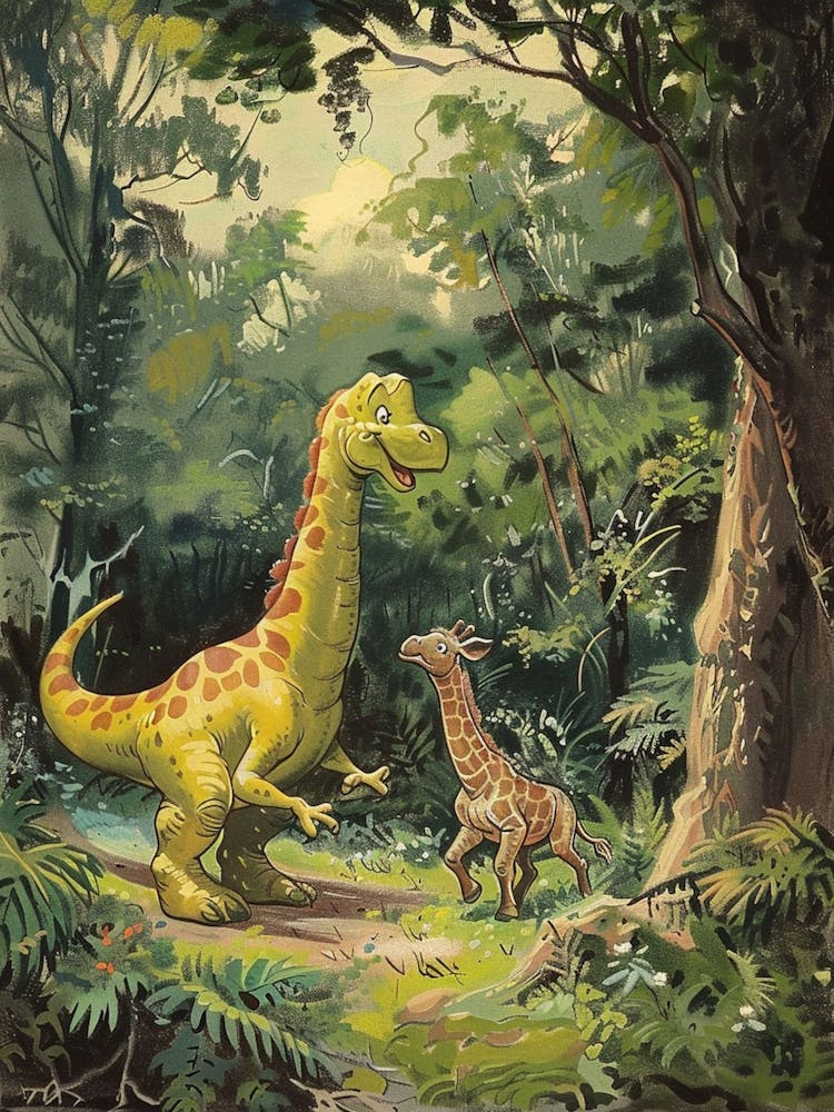 Dinosaur & Giraffe Vintage Storybook Style
