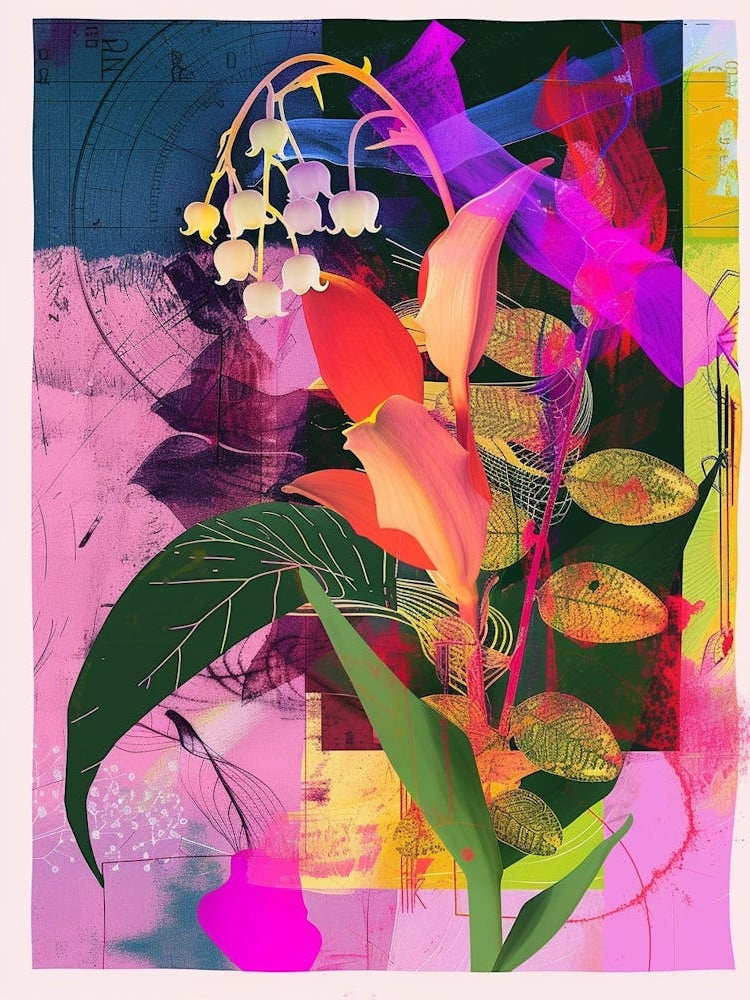 Lily Of The Valley 2 Neon Flower Collage