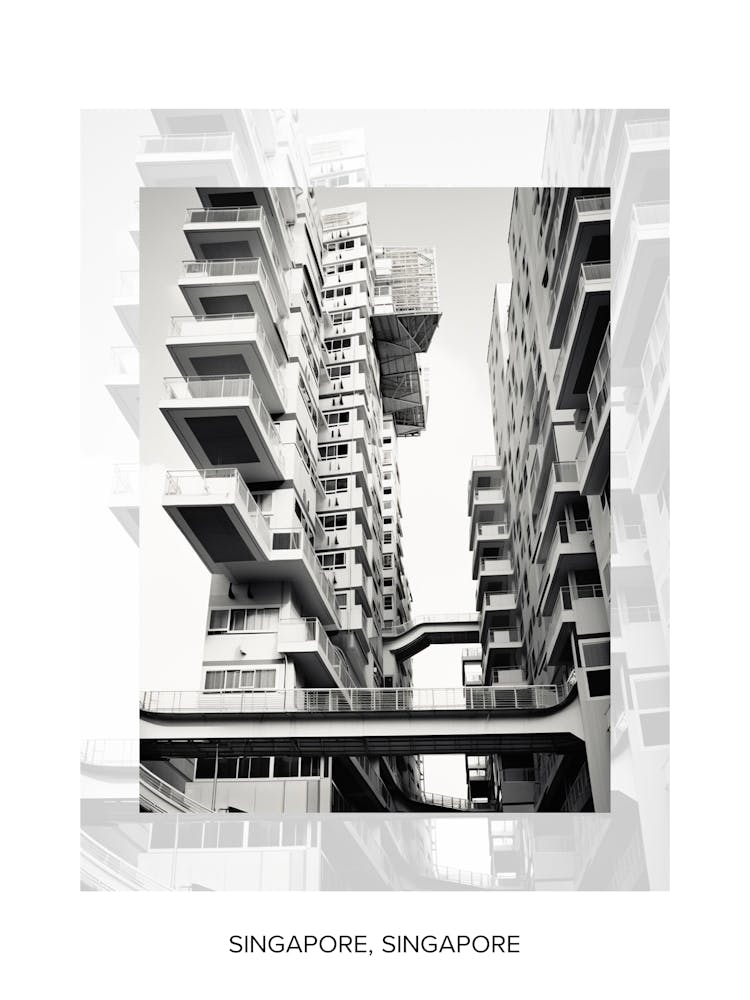 Poster Of Singapore, Singapore, Black And White Old Photo 2