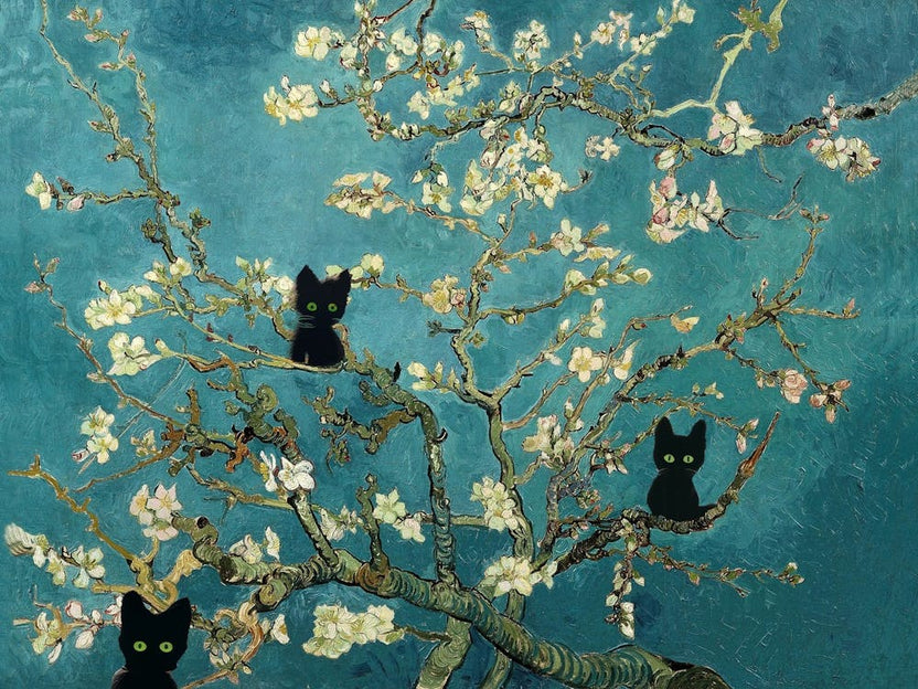 Art Almond Blossom With Black Cats, Vincent Van Gogh  Inspired