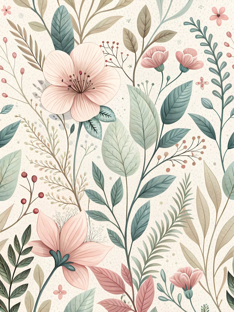 Seamless Floral Pattern Muted Botanical Wallpaper