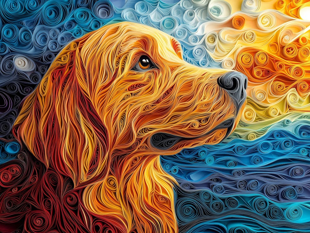 Golden Retriever Dog Quilling Portrait II
