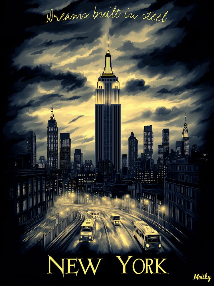 New York Skyline Charcoal Monochrome Art Urban Poster (Front)