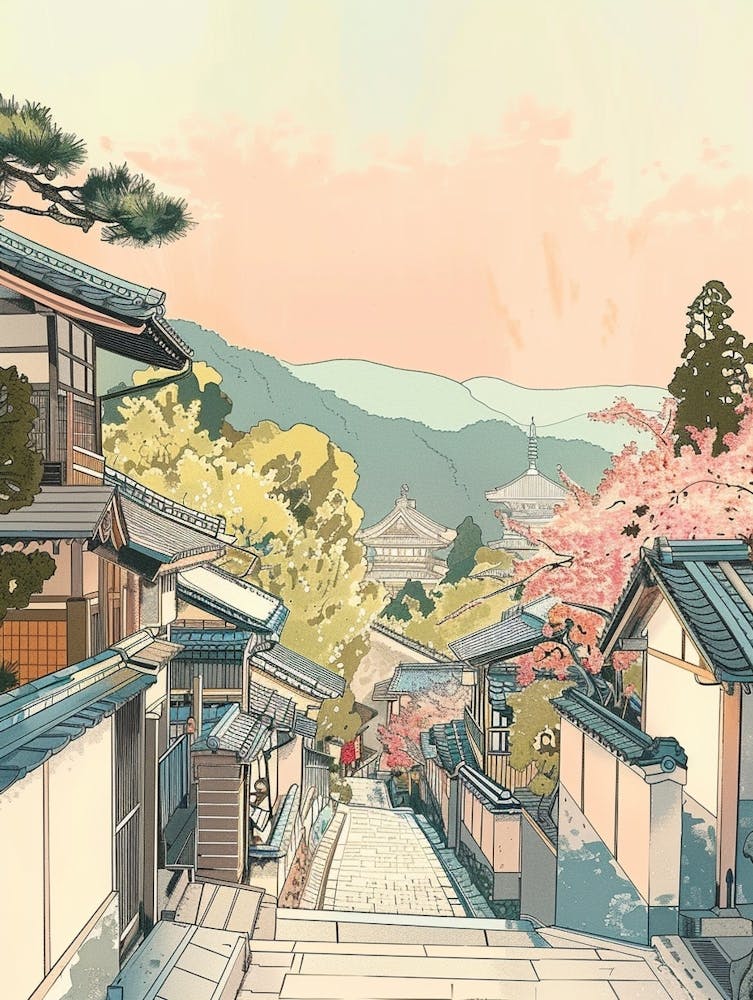 Nara Japan 6 Retro Illustration