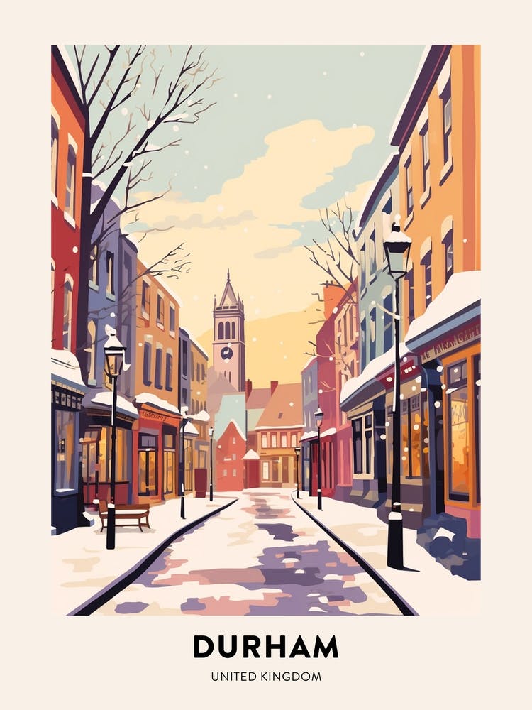 Vintage Winter Travel Poster Durham United Kingdom 2
