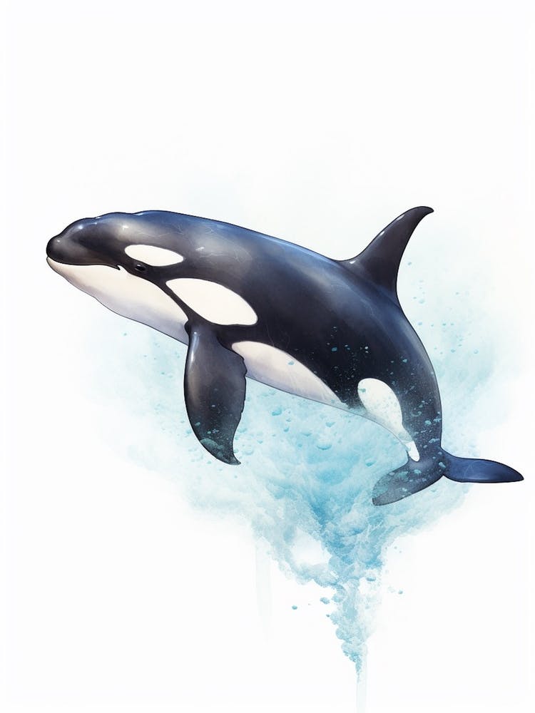 Blue Watercolour Painting Style Of Orca Whale  1