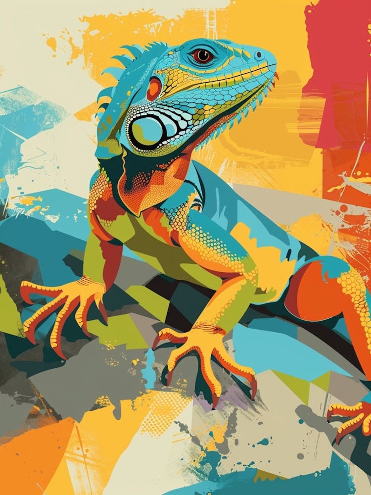 Turquoise Jamaican Iguana Abstract Modern Illustration 3