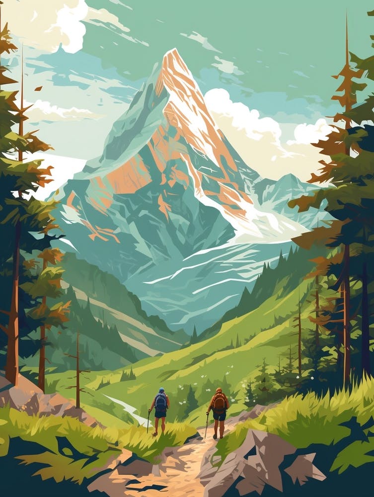 Eiger Trail Switzerland 1 Vintage Travel Illustration