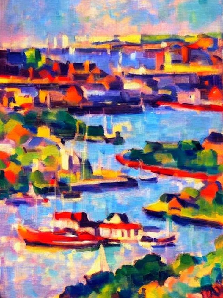 Port Of Dublin Ireland Brushwork Painting harbour