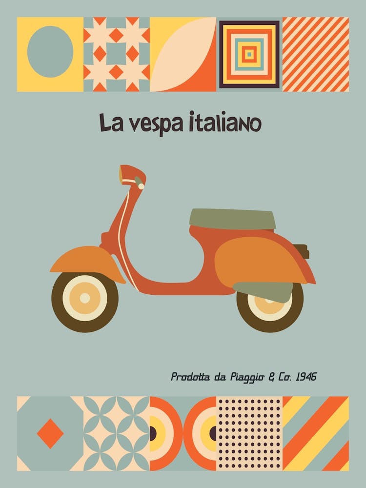 Vespa Print Mid Century Modern Vintage Poster 60s Wall Art Italy Scooter Moped Retro Print Handmadevintage Poster Pop Culture