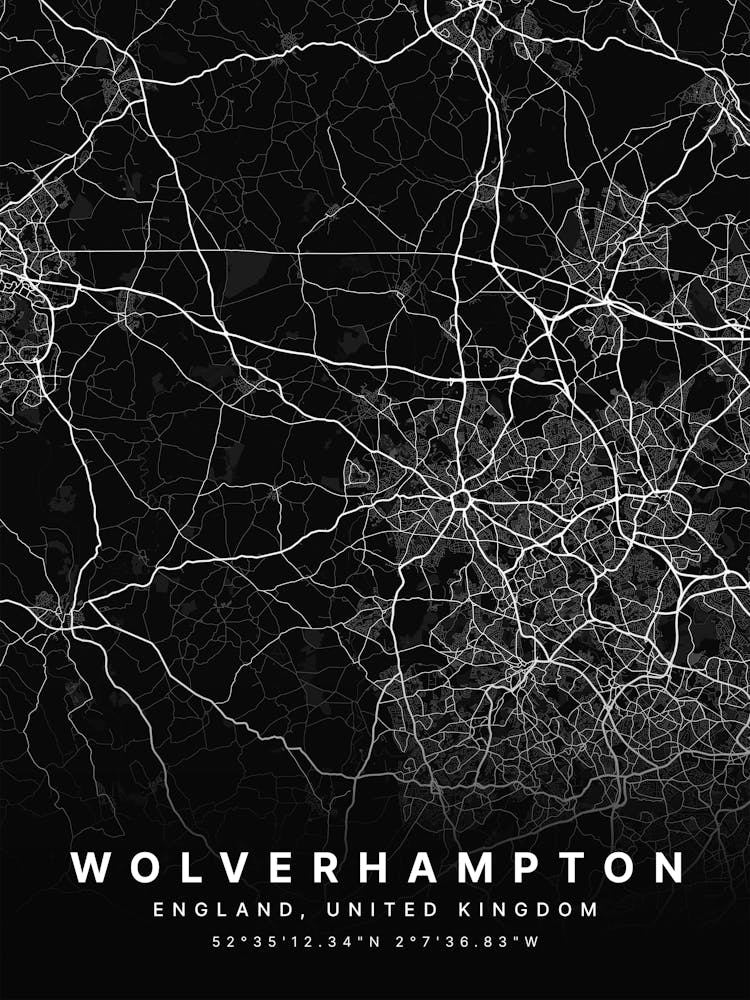 Wolverhampton England Black Map