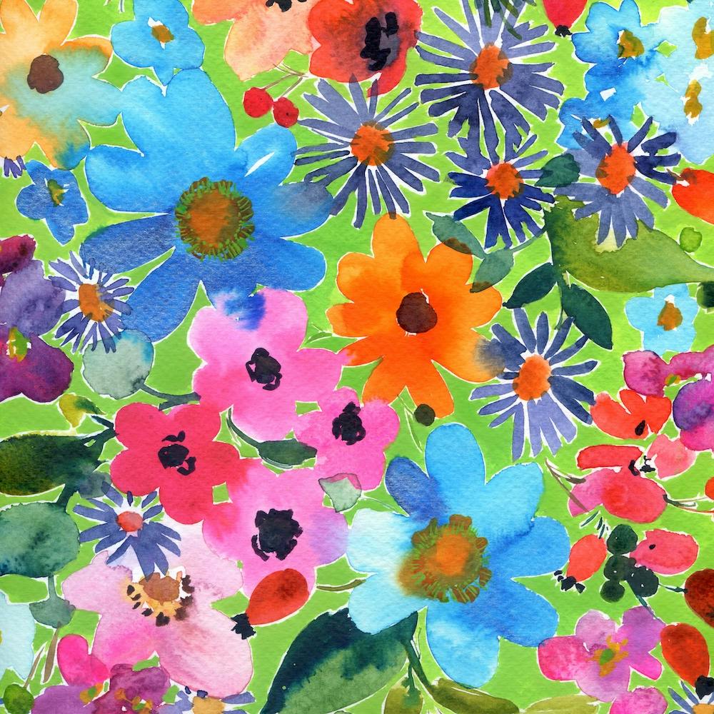 Watercolor Flowers with Turquoise and Orange