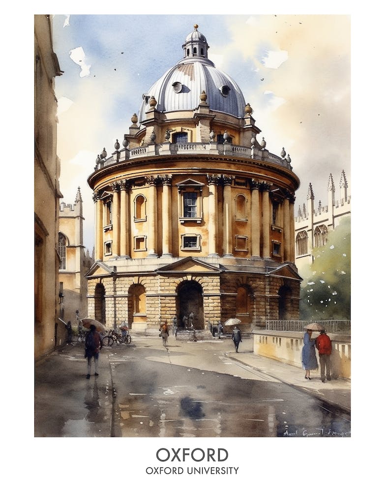 Oxford University 8 Watercolor Travel Poster
