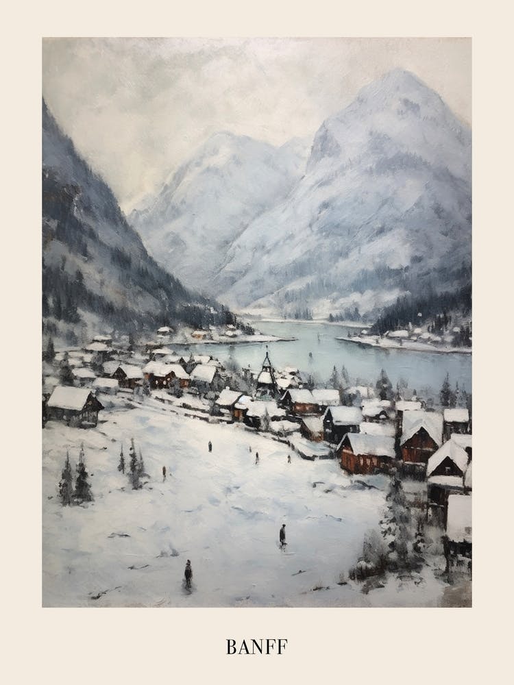 Vintage Winter Painting Poster Banff Canada 2