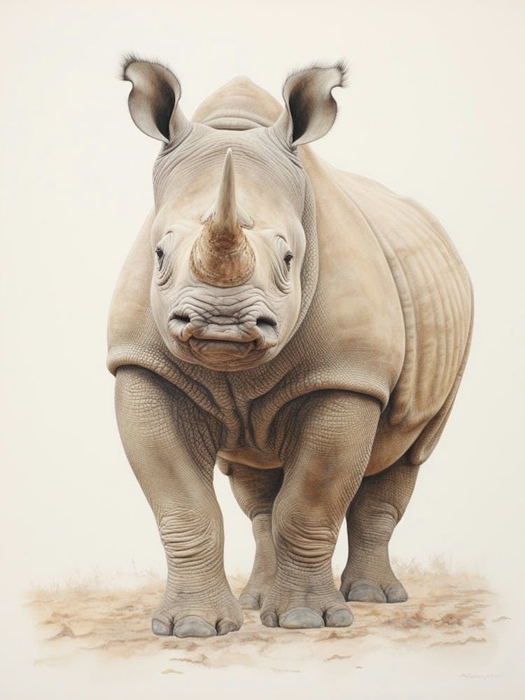 Sepia Illustration Of A Rhino 2