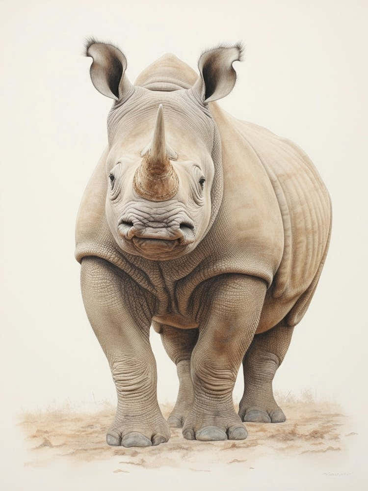 Sepia Illustration Of A Rhino 2