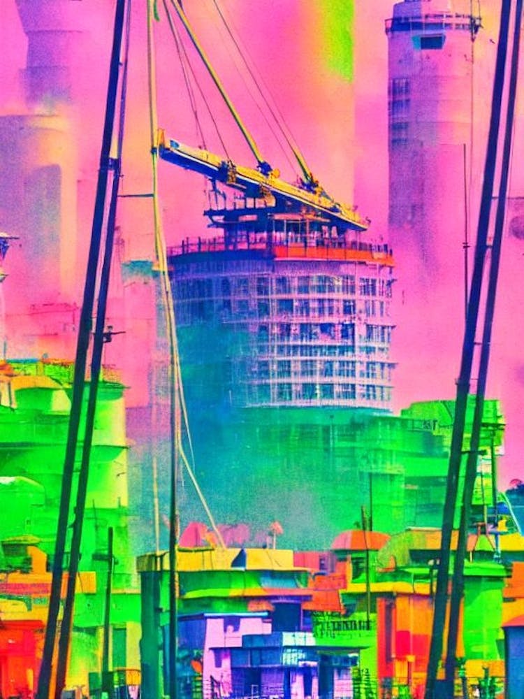 Hafen von Colombo, Sri Lanka Retro Risographie-Druck Hafen