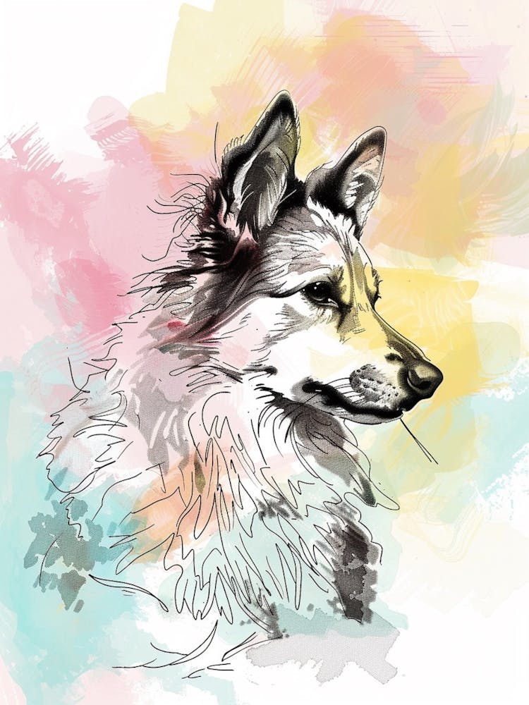 Bunter Finnischer Lapphund Hund Linienillustration 1