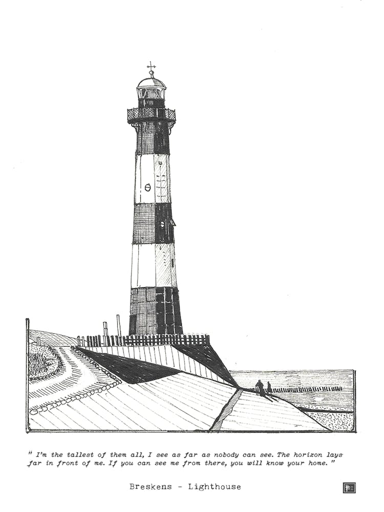 Breskens Lighthouse Netherlands - Pen & Ink Illustration - Dutch Travel Art Gift, Hand-Drawn Lighthouse Art