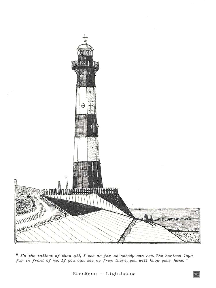 Breskens Lighthouse Netherlands - Pen & Ink Illustration - Dutch Travel Art Gift, Hand-Drawn Lighthouse Art