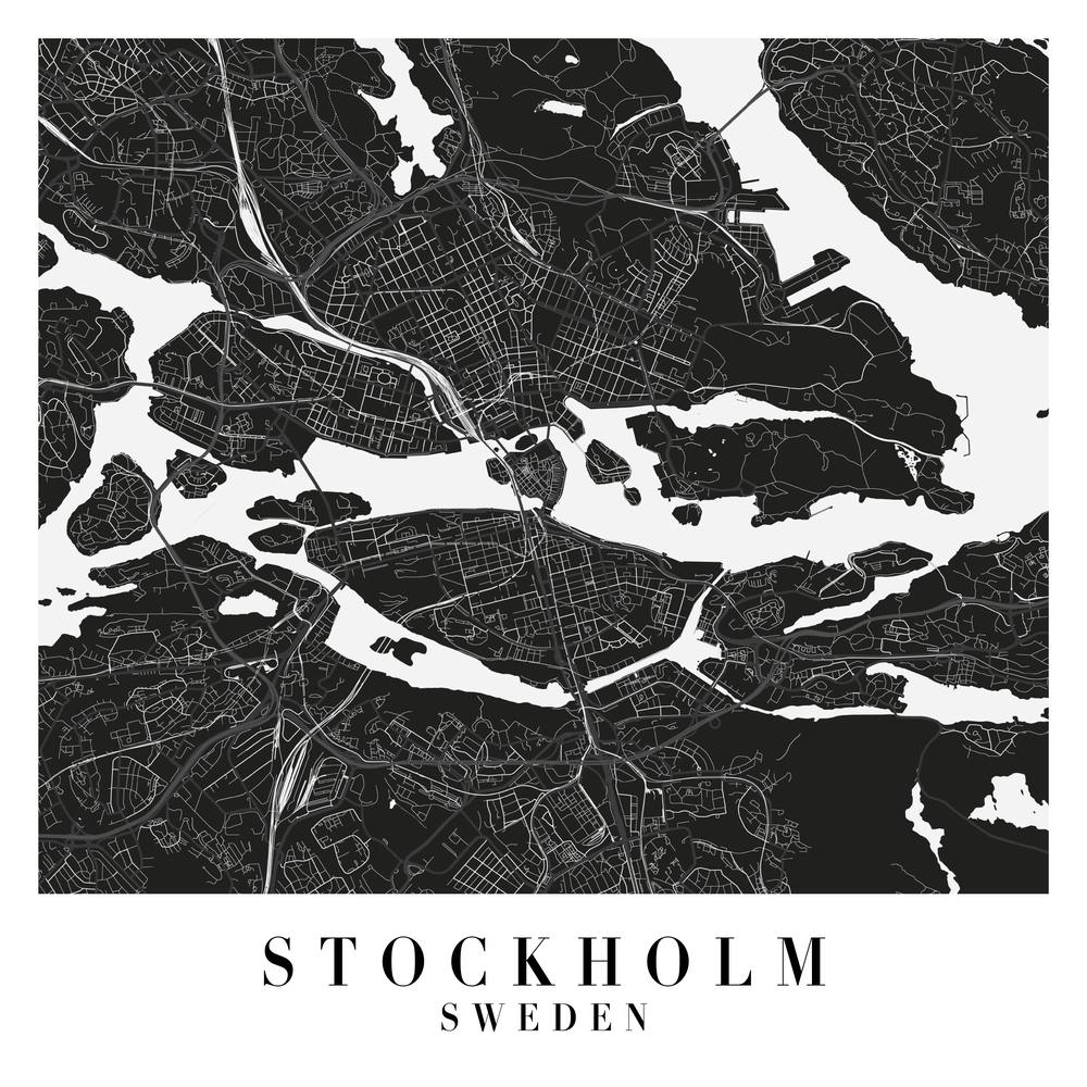 Stockholm Sweden Minimal Black Mono Street Map  Square