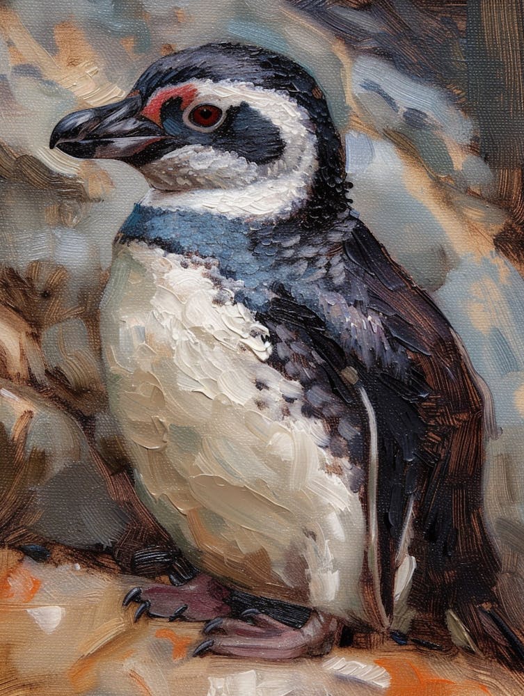 African Penguin Dunedin Taiaroa Head Oil Painting 4