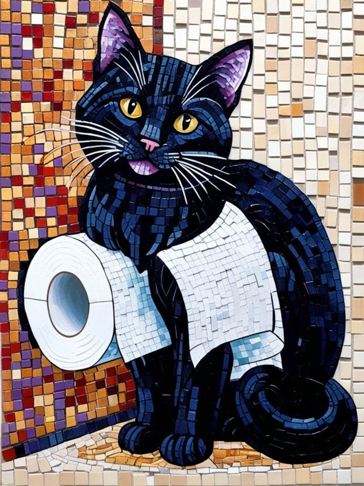 Schwarze Katze mit Toilettenpapier 2