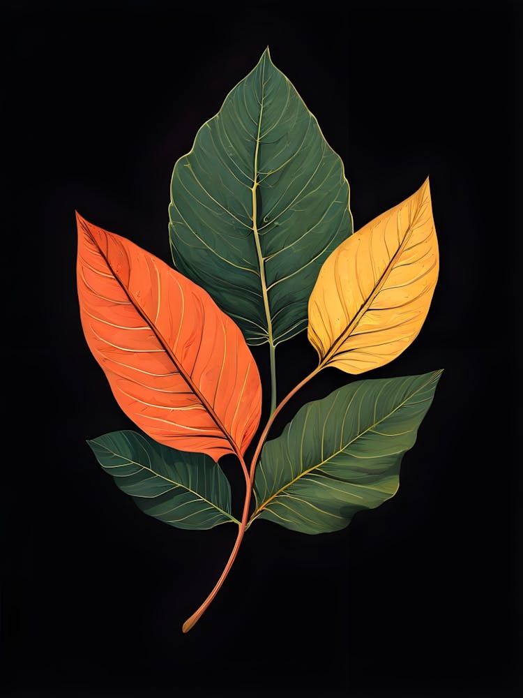 Three Leaves On A Black Background